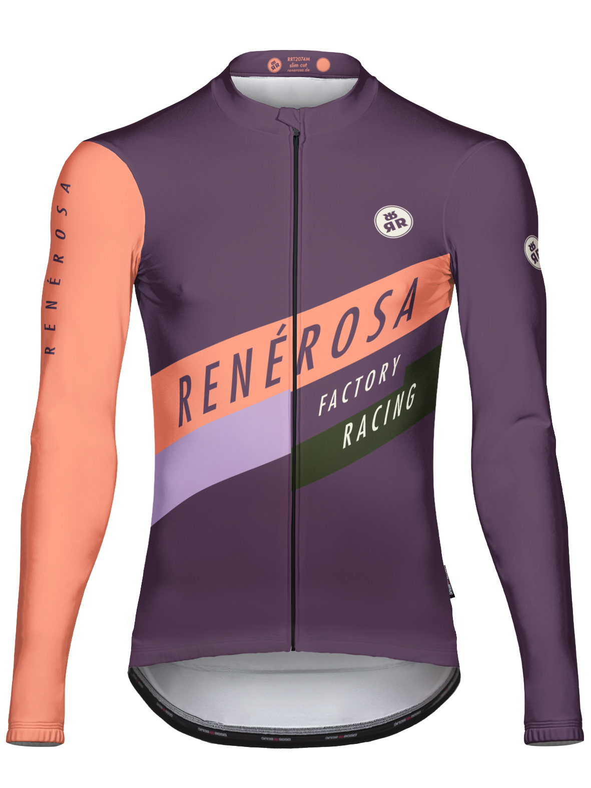 Langarmtrikot in weiss mit stylischem Lila-orange